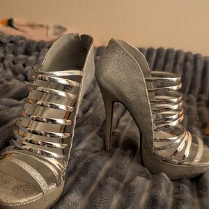 Paprika Glittering Silver Strappy Heels